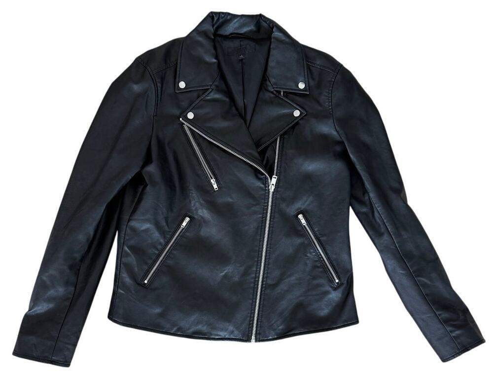 Uniqlo Zip Black Faux Leather Moto Jacket Small Grunge Biker Goth Edgy Rock